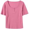 Sancai Plus Size Women's 2026 Spring Square Neck Short Sleeve T-shirt