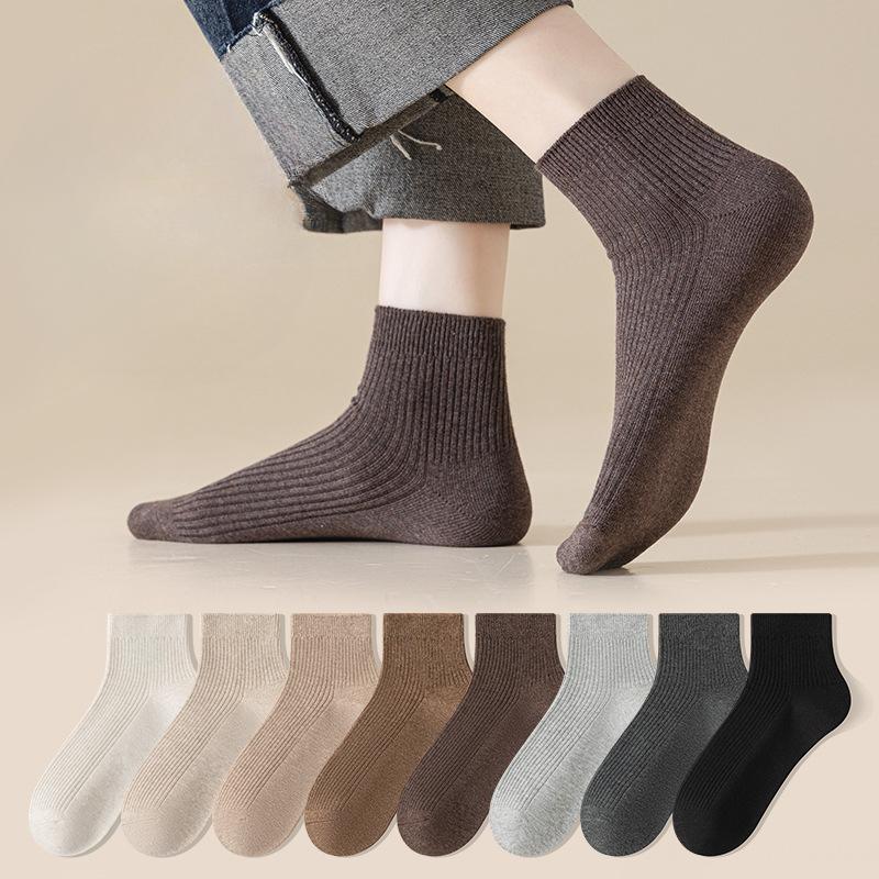 Female Autumn Pure Color Sweat Absorbing Breathable Deodorant Sports Short Tube Cotton Socks