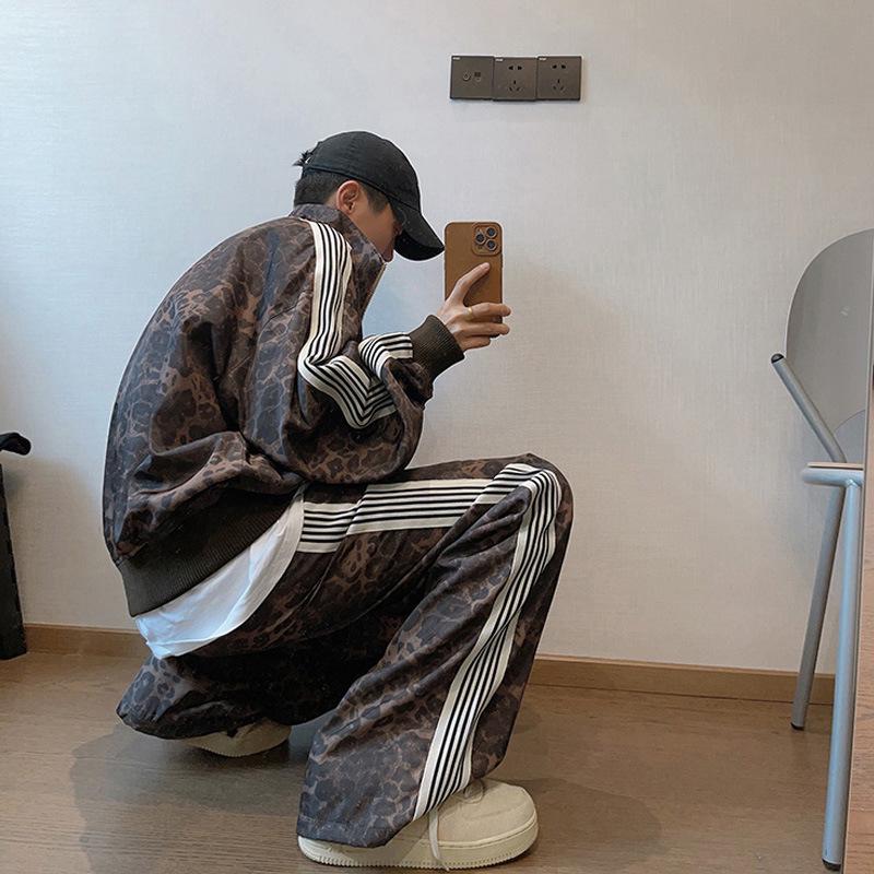 

Мужской винтажный американский ретро-комплект из спортивной куртки и спортивных штанов с леопардовым принтом 2XL