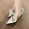 Spring New Thin Heel Single Shoes Pointed Head Shallow Mouth Butterfly Knot Set Foot Anti-slip Wear-resistant High Heels