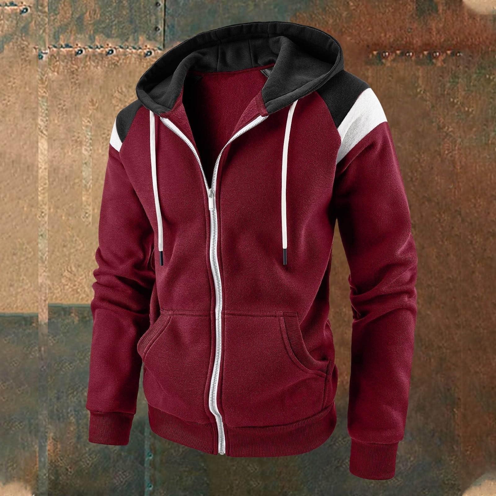 

Мужская модная толстовка с капюшоном контрастного цвета, мужское повседневное спортивное пальто XL винный