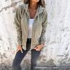 Women's Light Olive Green Hooded Zipper Jacket with Front Pocket and Cuffed Sleeves