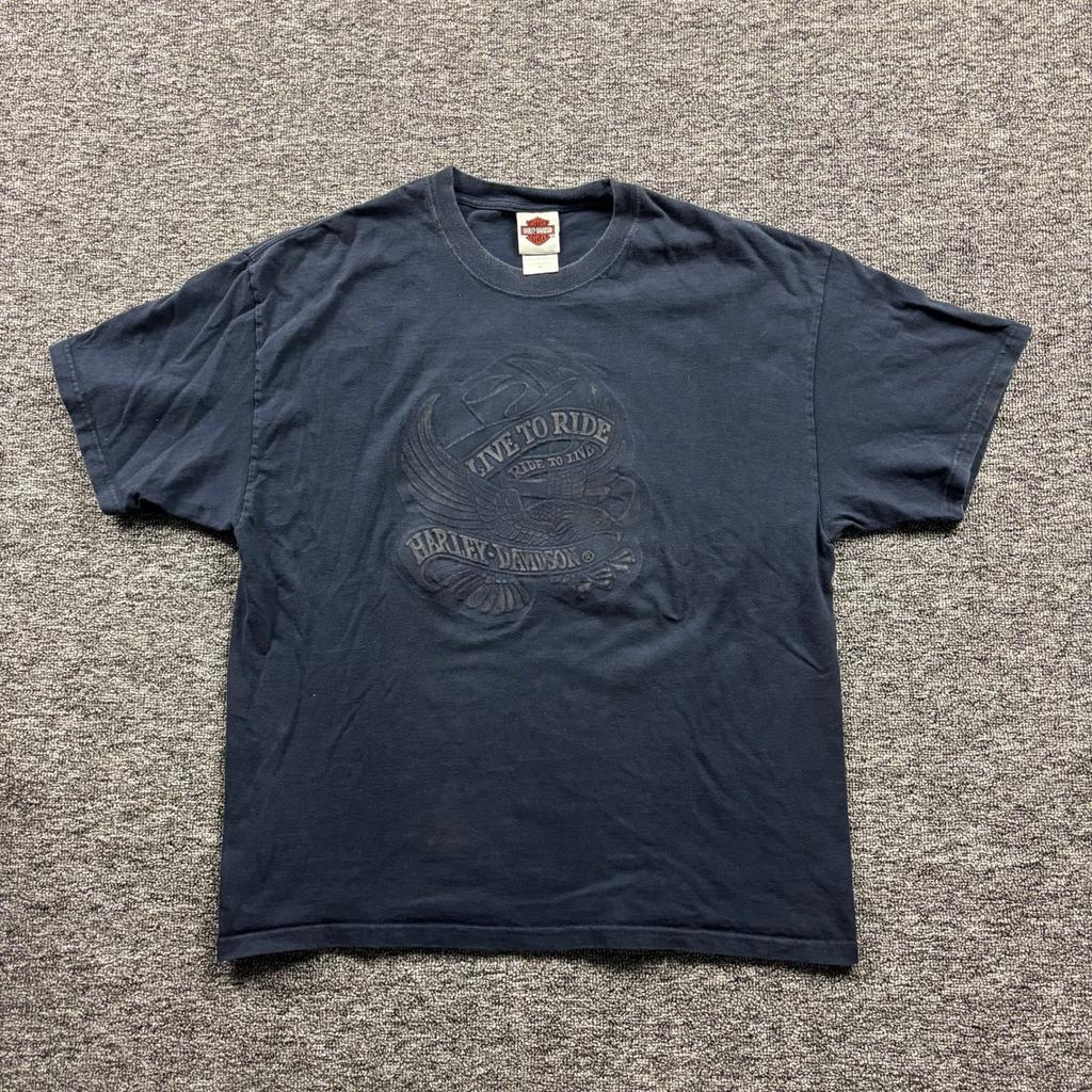 Y2K 2000s Harley Davidson Grunge Graphic T-Shirt Stone Mountain Navy Blue XL Unisex T-Shirt