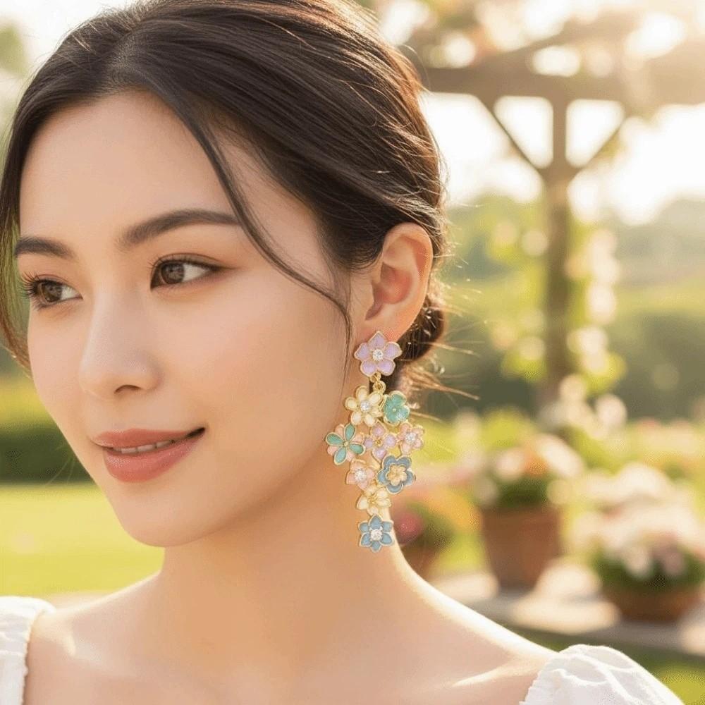 1 pair Temperament Tassel Flower Eardrops Exquisite Dripping Glaze Earrings Daily