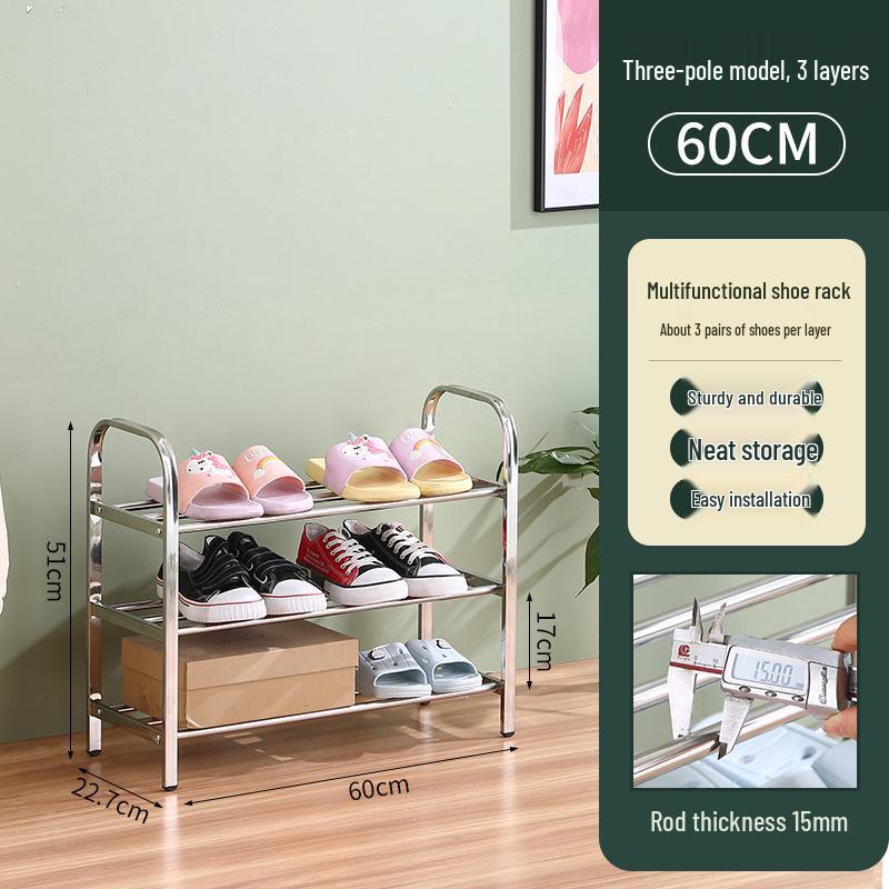 Stainless Steel Multi-layer Shoe Rack, Space-Saving Floor-Standing Shelf for Home and Dormitory Entrance.