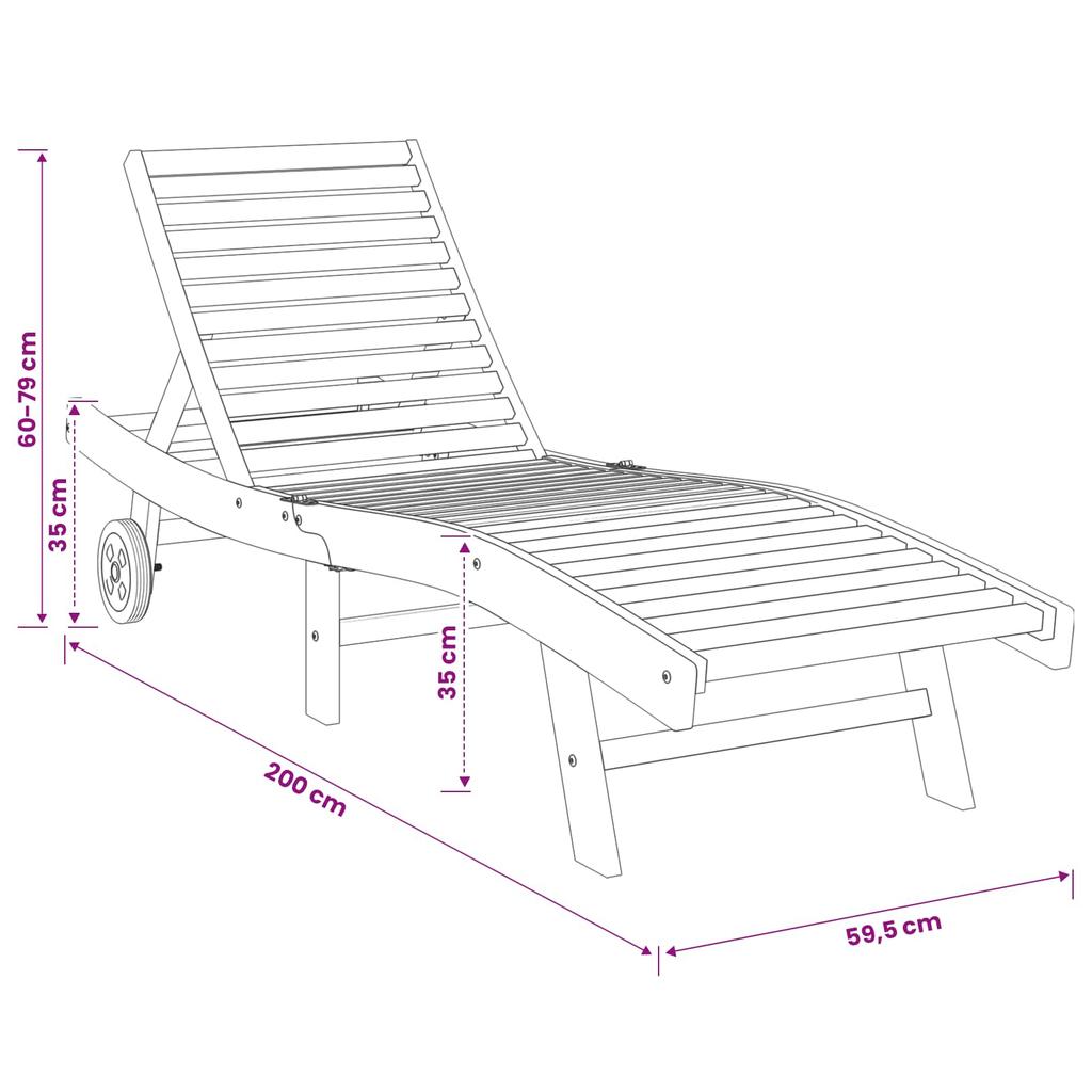 Brown Teak Solid Wood Sun Lounger