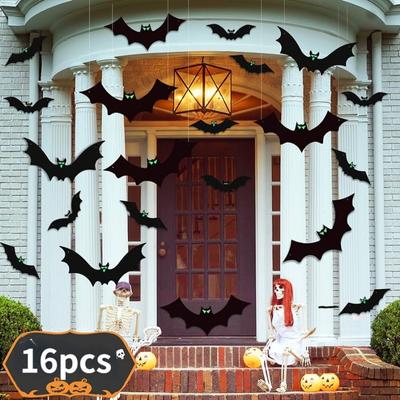 16 Stück hängende Fledermäuse für Halloween-Dekorationen im Freien. 2 verschiedene Größen hängende Fledermäuse für Halloween-Dekorationen
