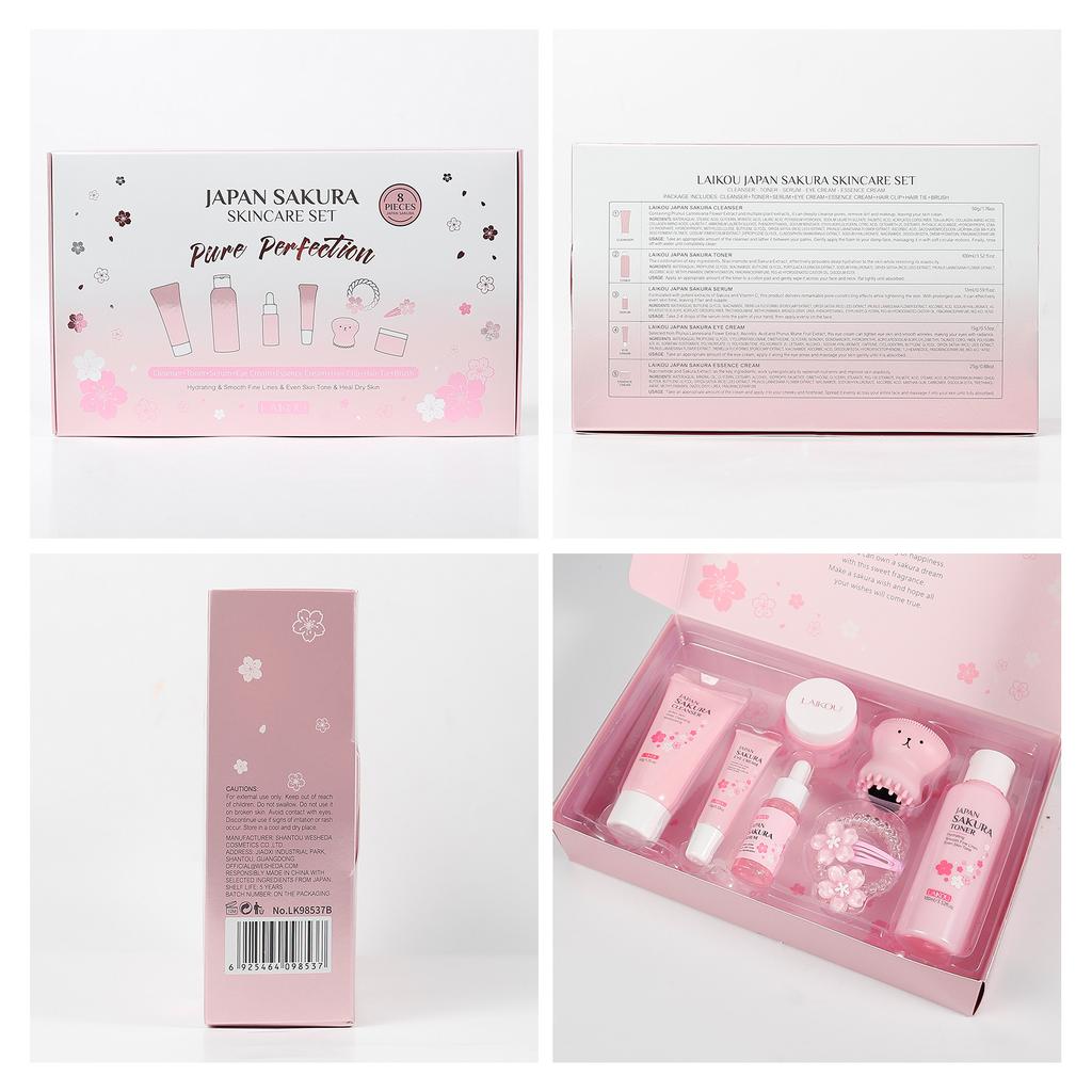 LAIKOU Coffret de soins Sakura 8 pièces – Cadeau d'anniversaire pour une peau éclatante