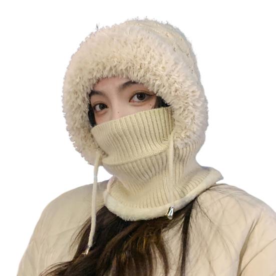 

Женская зимняя шапка Yousheng со встроенным шарфом и защитой для лица, толстая теплая ветрозащитная шапка для езды на велосипеде, регулируемая, полная защита от холода и холода бежевый