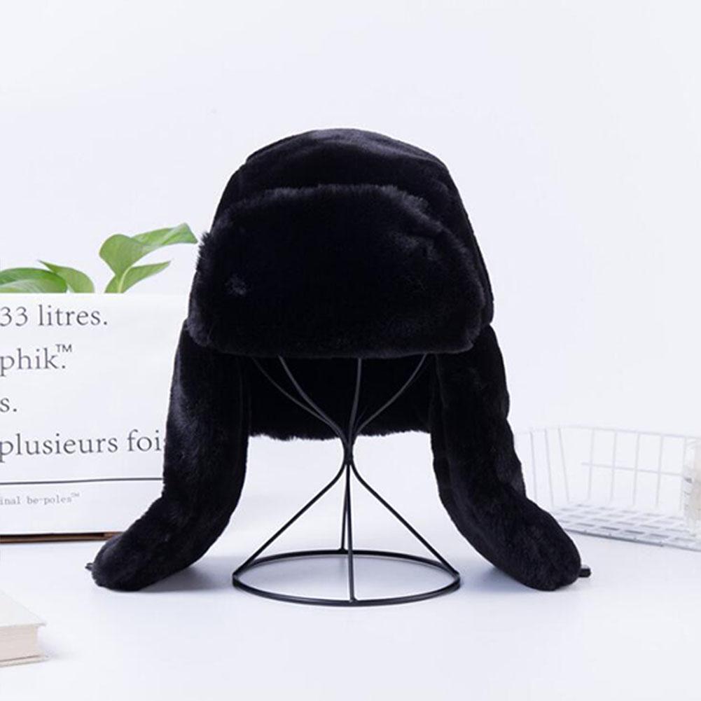Women Winter Plush Bomber Hat with Earflap Solid Color Lady Thicken Warm Ushanka Hat