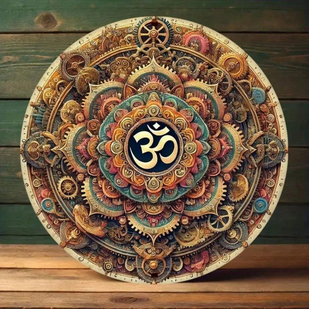 Decorative Metal Sign Meditation Om Symbol Wall Art for Cafe Living Room Decor