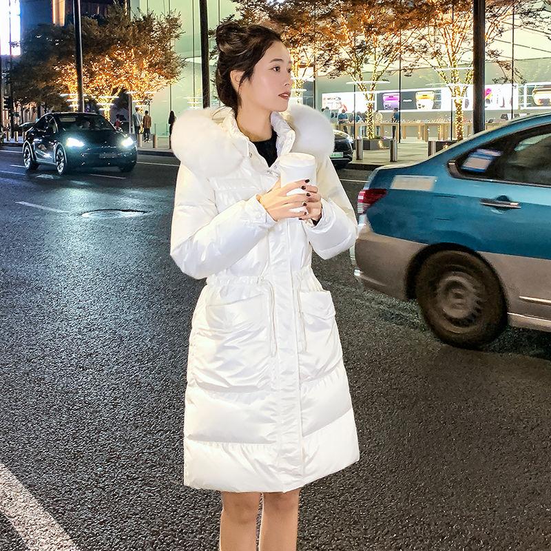 Stylish Winter Jacket Women's Shiny Down Coat Slim Fit Long Puffer Coat
