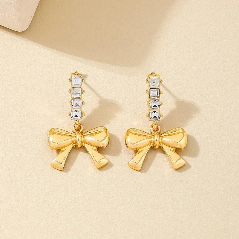 Exaggerated Metal Glossy Irregular Distorted Geometric Large Earrings for Women  Fashion Personality Party Vintage Zircon Gifts