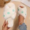 Fashion Sweet Heart Decoration Faux Fur Slides Women 2025 Winter Cross Strap Furry Indoor Slippers Warm Short Plush Non Slip Slippers