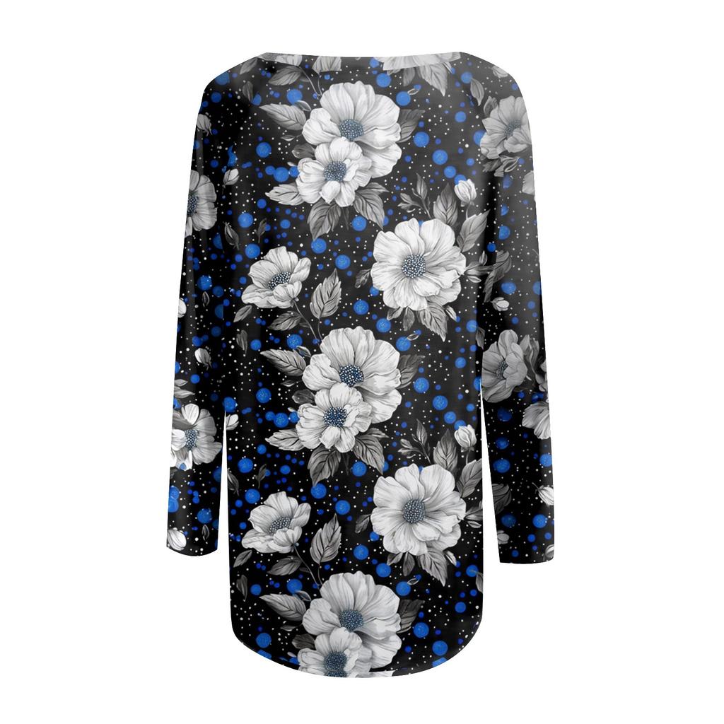 Dames Mode Casual Lange Mouw Print Ronde Hals Pullover Top Blouse