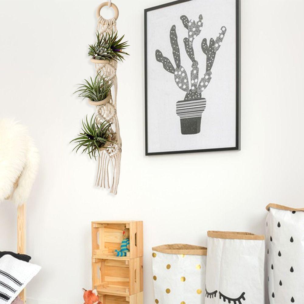 Für Innenwohnzimmer Balkon Makramee Pflanzenhänger Garten Blumentopfhalter Dekor Beigefarbene Baumwollseil Hängepflanzer