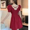 Europäisches Französisches Quadratkragen Puffärmel Schwarzes Kleid - Slim Fit Sommer Damenkleid