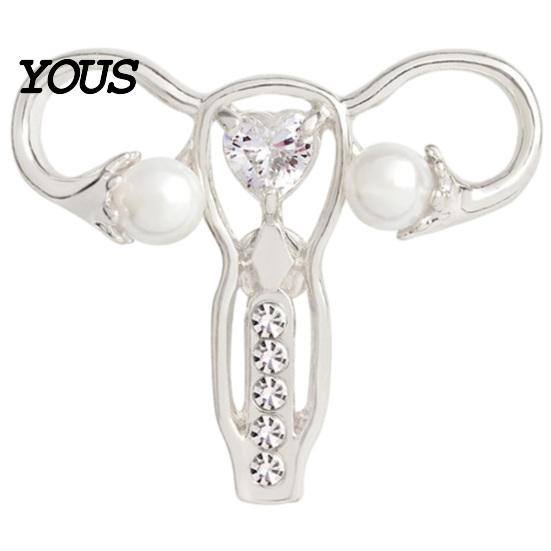 Brooch with Faux Pearl Uterus Rhinestone Pearl, Human Organ Lapel Pin, Women Statement Badge Hollow Shaped Jewelry for Coats Sweaters Scarves Pin
