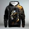 Modischer Herren Hoodie Sweatshirt Tier Löwe 3D Druck Rundhals Langarm Hoodie Lässiges Sweatshirt Übergroß Herrenbekleidung