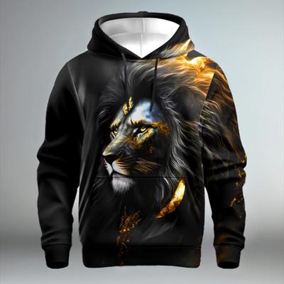 Fashion Men's Hoodie Sweatshirt Animal Lion 3D Print Round Neck Long Sleeve Hoodie Casual Sweatshirt Oversized Men's Clothing
