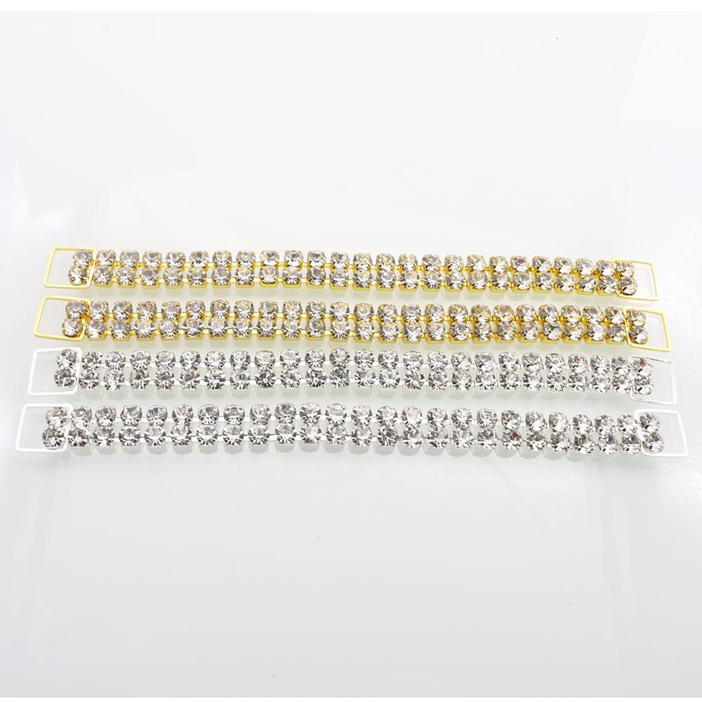 6pcs13 * 160MM Double Row Rhinestone Gold And Silver Decorative Chain/bikini Connecting Buckle For Shoulder Strap Clothing Acces