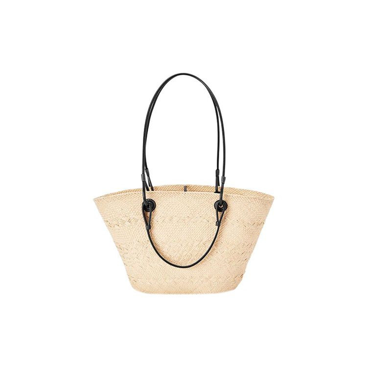 Loewe Basket Woven Resort Style Palm Fiber And Leather Tote Bag Medium Women Handbags Beige Black A223T43X02-2165