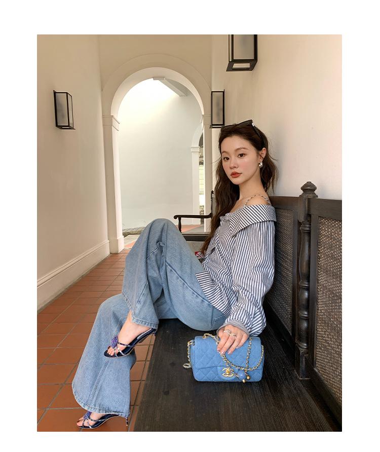 NEWOPEN 2025 Early Spring French Fashion Pure One-Shoulder Striped Women's Shirt C3270