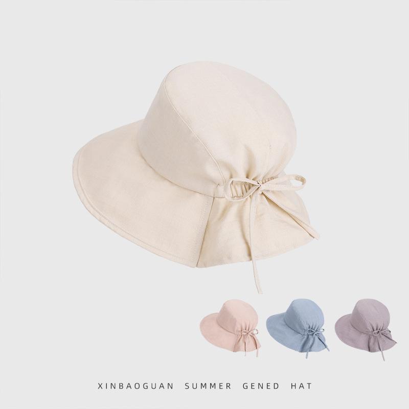 Summer Sun Hat Women's Bow Fisherman Hat Large Brim Basin Hat