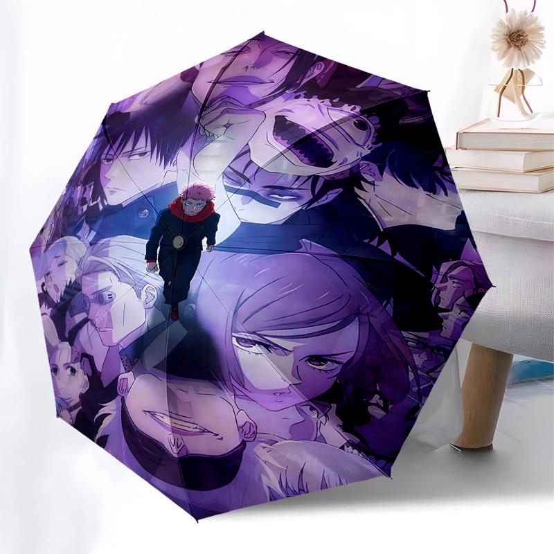 1pz Personaggi Jujutsu Kaisen Ombrello ad Apertura e Chiusura Automatica Portatile Design a 3 Pieghe con Telaio in Ferro a 8 Stecche, Ombrello da Esterno per Fan, Viaggiatori, Uso Quotidiano,