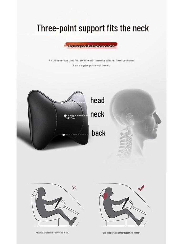 Compatible with New BYD Car Neck Pillow and Lumbar Support for Qin, Song Plus Dmi, Han, Tang, Yuan EV, and Dolphin Seal Models