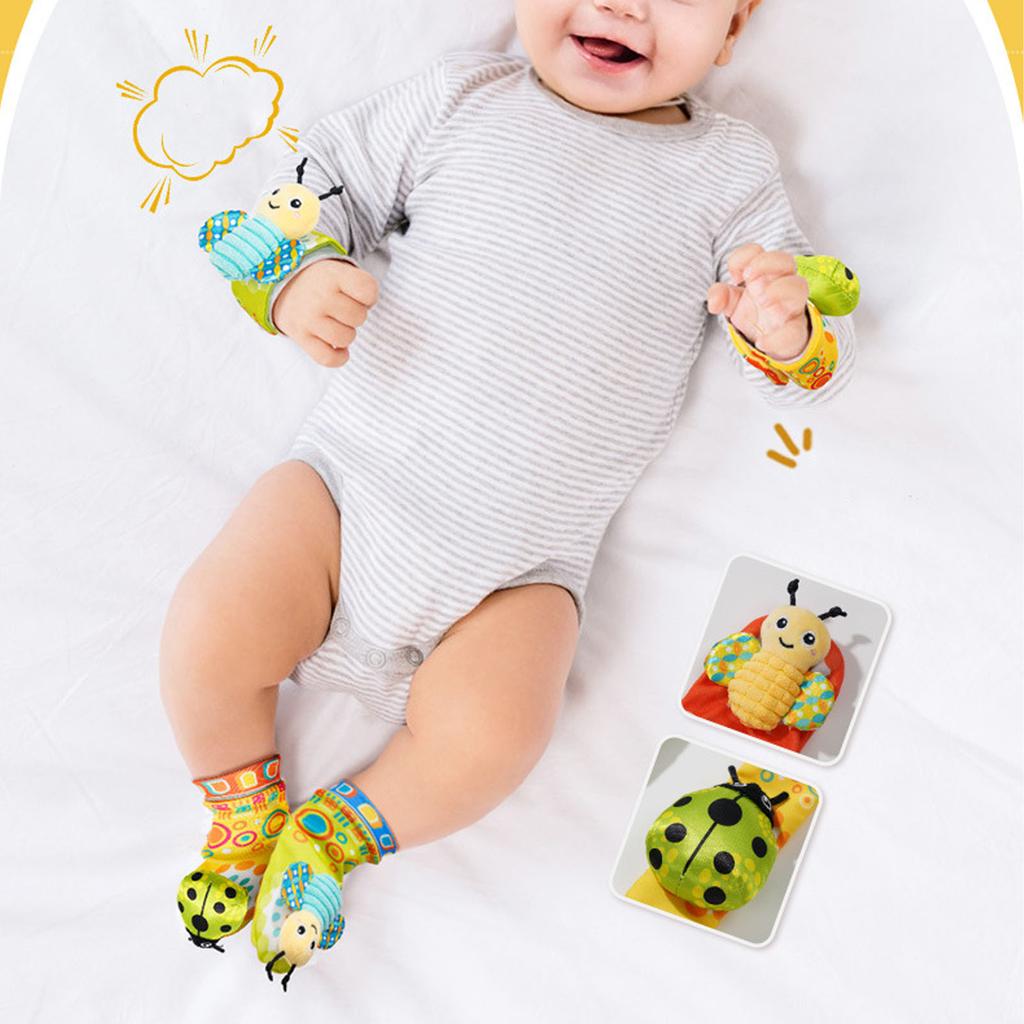 Baby Wrist Rattle Socks Set Soft Cute Cartoon Animal Hand and Foot Rattles for 0 to 1 Years Old Infant Type 1