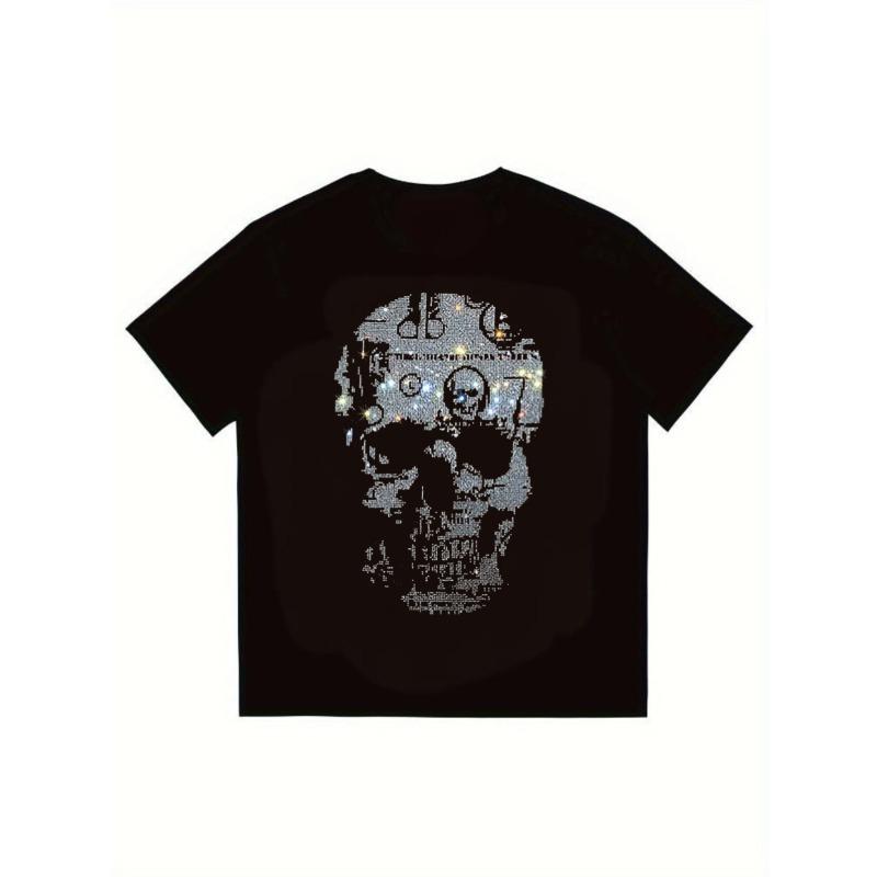 

Black T Shirt Skull Graphic Print with Galaxy and DJ Elements Casual Streetwear for Men and Women XXXXL