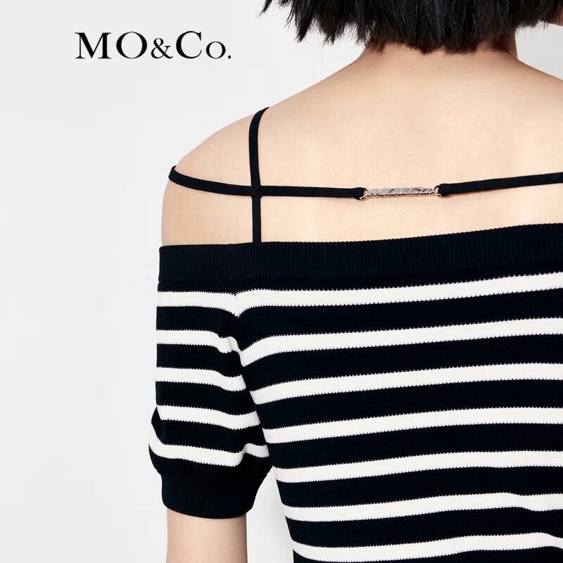 MO&Co. Off-Shoulder Striped A-Line Dress