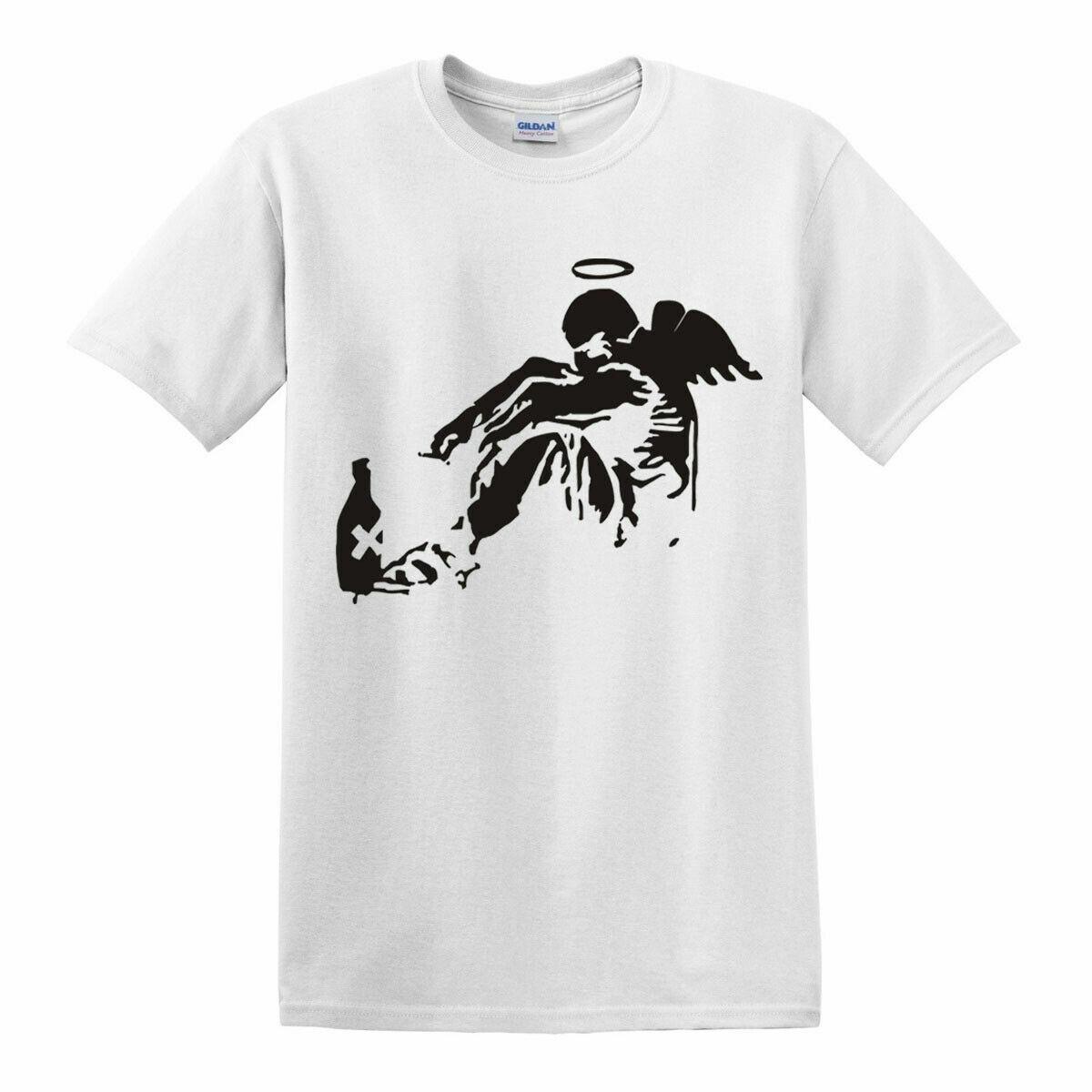 

BANKSY DRUNKEN ANGEL 100% Cotton T-shirt Mens Tees Top Men s Street Art Gift Xmas Gift Fallen Angel Top 3XL