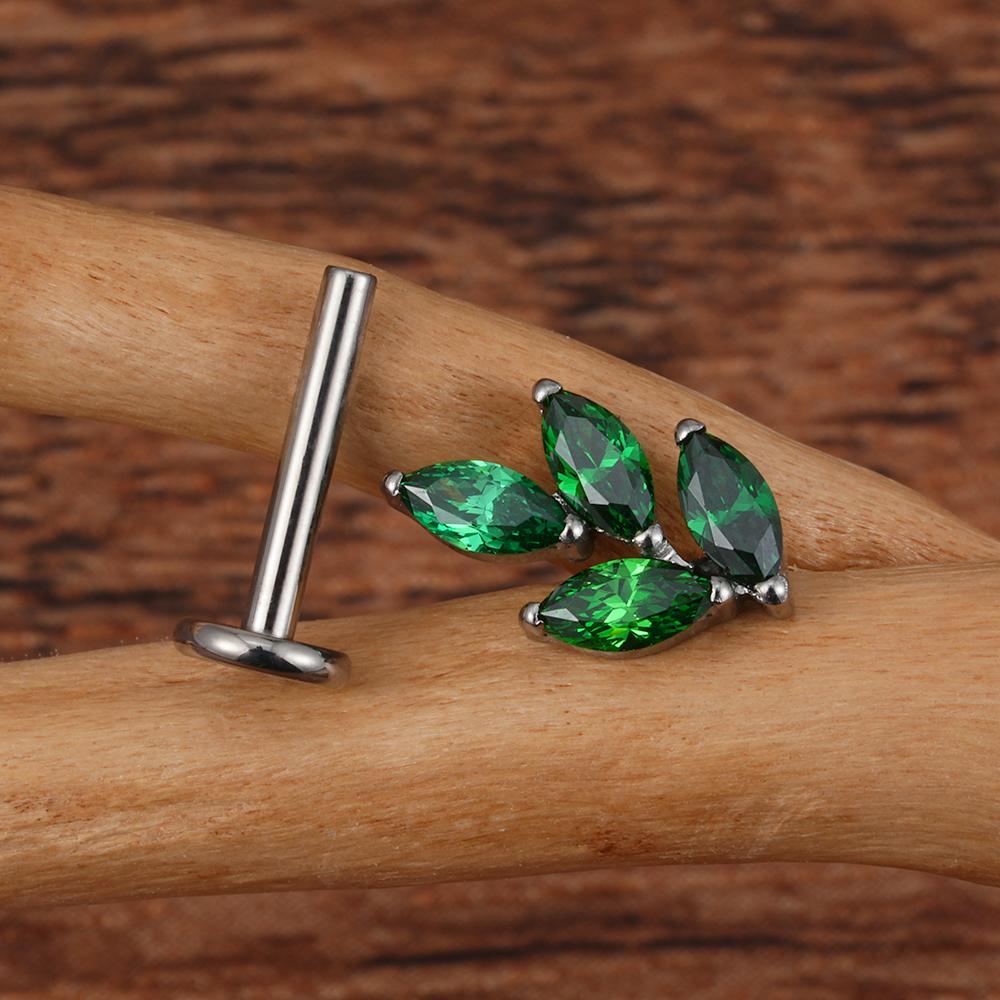 Right Grand ASTM F136 Titanium 16G Marquise CZ Leaf Shaped Cartilage Helix Conch Lobe Ear Piercing Flat Back Earring