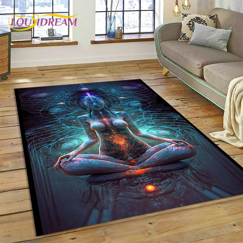3D Yoga Zen Naturalize Meditation Rainbow 7 Chakra Area Rug,Carpet for Living Room Bedroom Sofa Doormat Decor,Non-slip Floor Mat