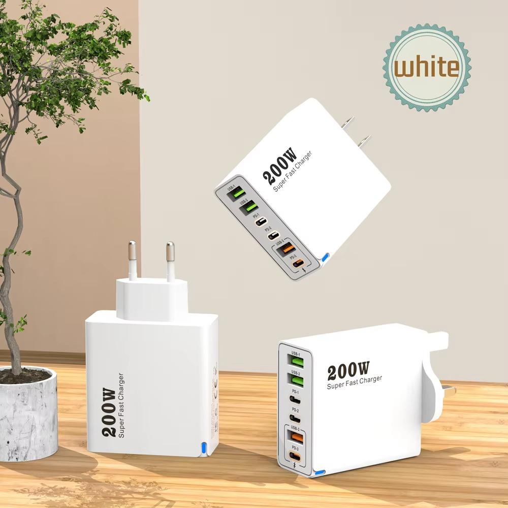 6'sı 1 Arada Toplam 200W USB Type C Cep Telefonu Şarj Cihazı USB3.0 PD3.0 Süper Hızlı Şarj Güç Adaptörü iPhone Xiaomi Samsung için