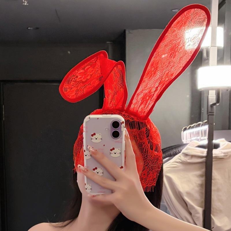 Sexy Lace Rabbit Ears Veil Headband Hairband Flirting Tease Internet celebrity Hair Accessories