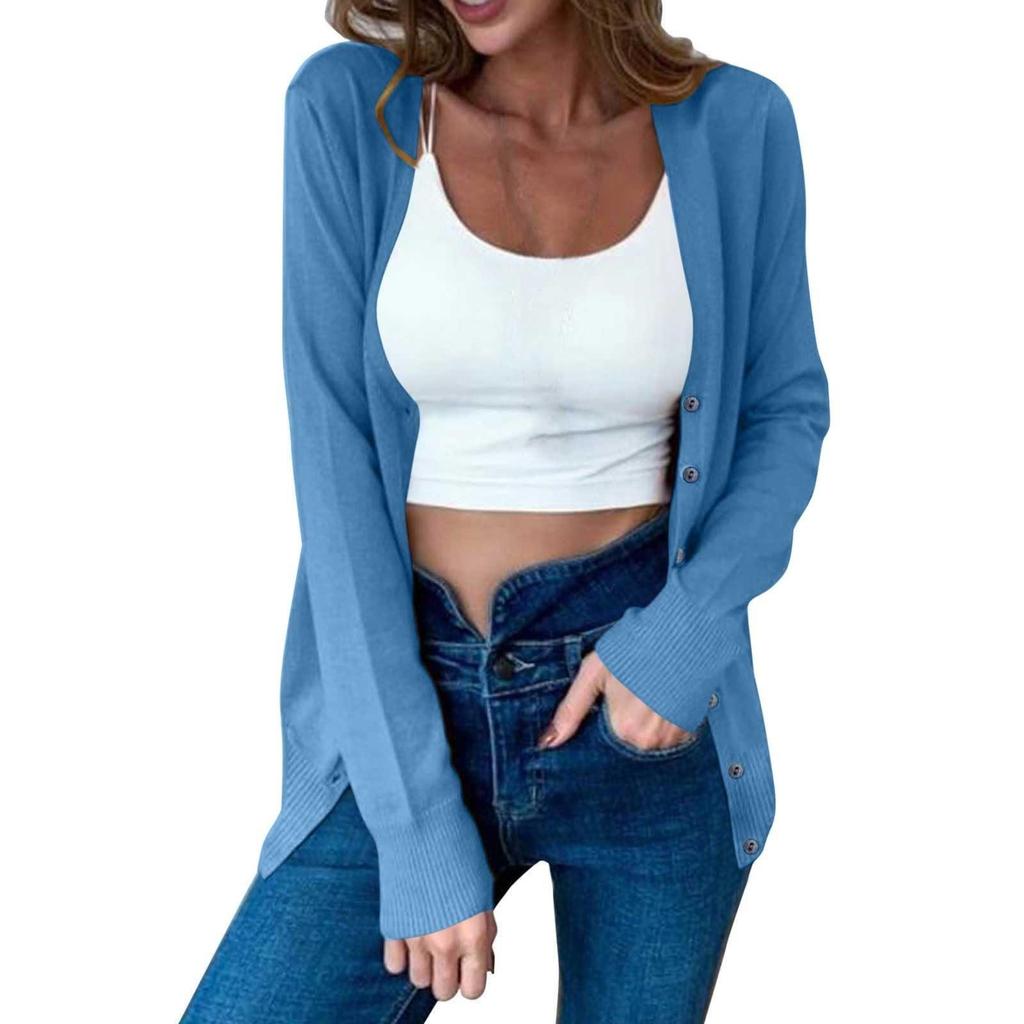 Women's Autumn Button Solid Color Long Sleeve Cardigan Women's Knit Sweater