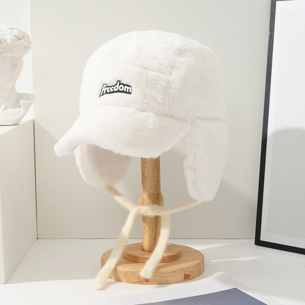 Autumn Winter Women's Pilot Hat Letter Ear Protection Hat Fashion Plush Baseball Cap Girls