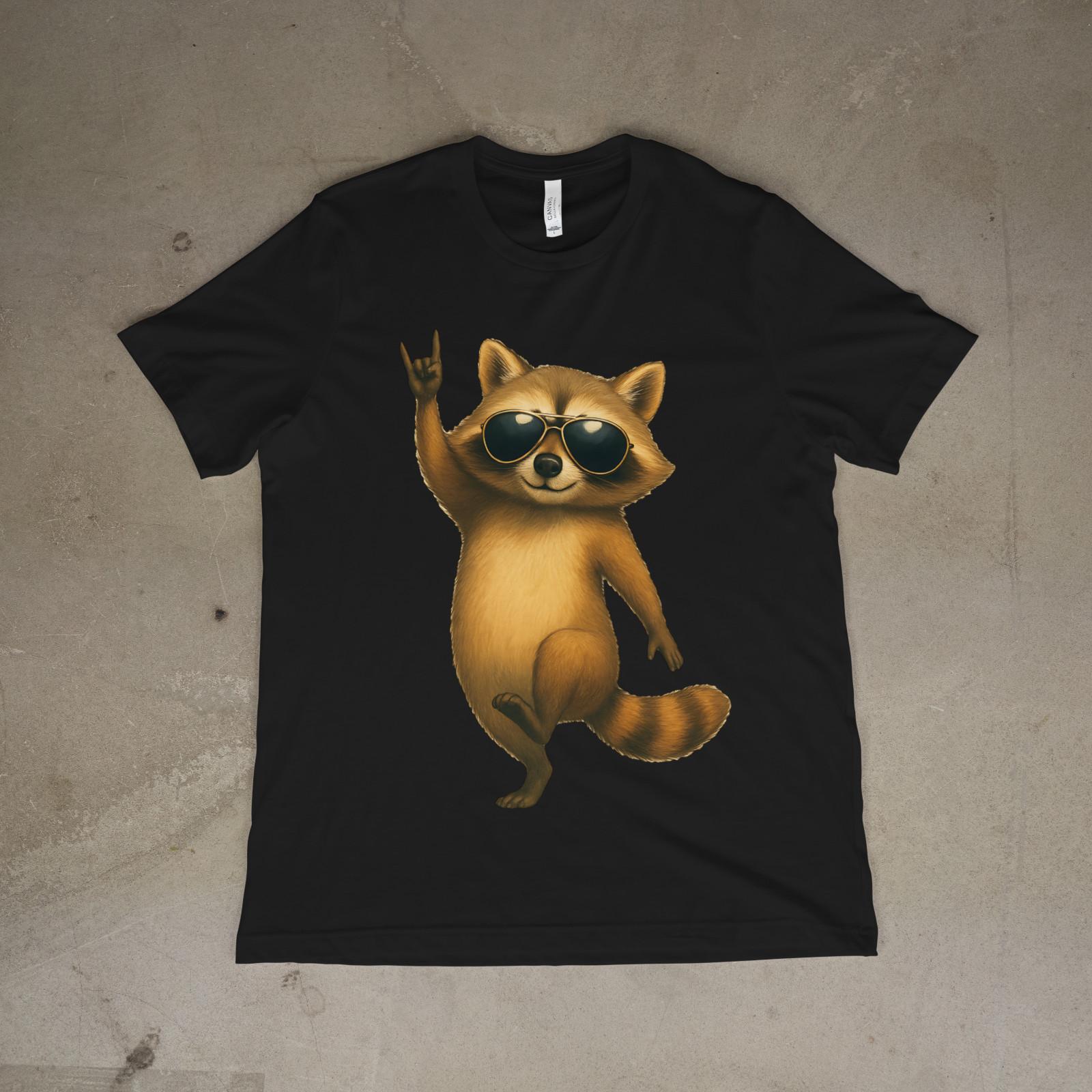Rock On Raccoon Shirt Funny Cool Animal Graphic Music Hand Sign Tee M