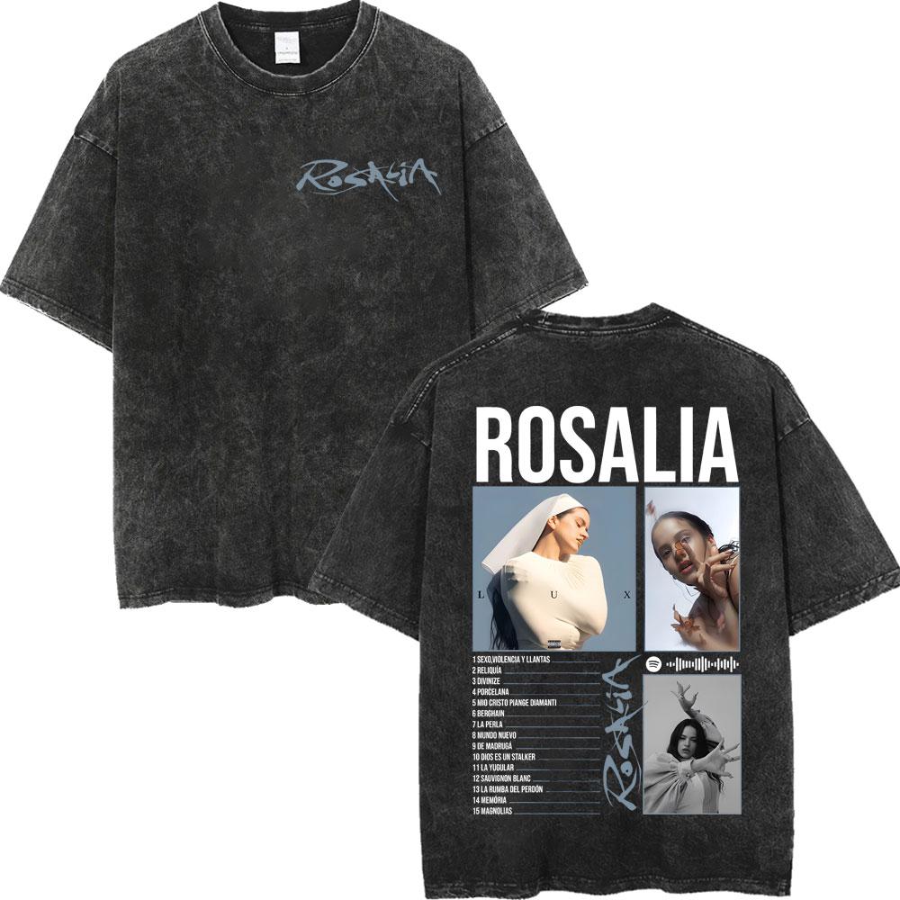 Rosalia LUX Tour Koszulki z Nadrukiem Męskie Damskie Moda Estetyka Vintage Spierana Koszulka Bawełna Wysokiej Jakości Oversize Koszulki