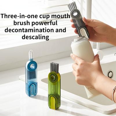 Three-in-one Household Groove Gap Cleaning Brush, U-shaped Cup Mouth Brush, Baby Bottle Vacuum Flask Cleaning Brush, Rotatable Cleaning