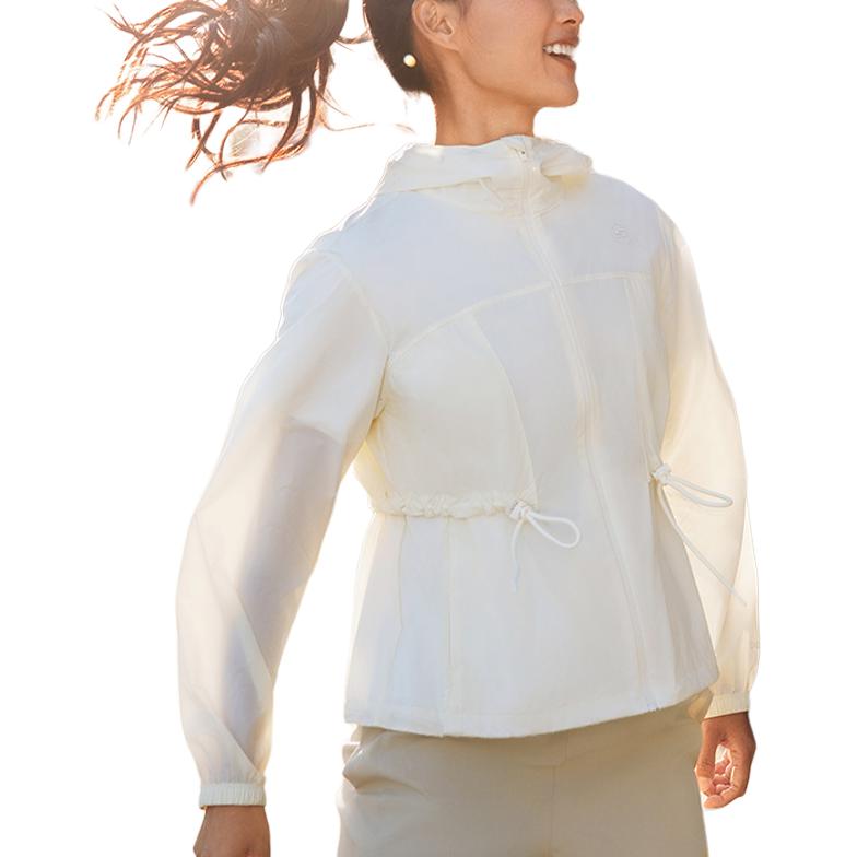 Skechers Fashion Versatile Solid Color UV Protection Woven Hooded Long Sleeve Jacket Women Jackets Vintage-White P225W001-01QZ