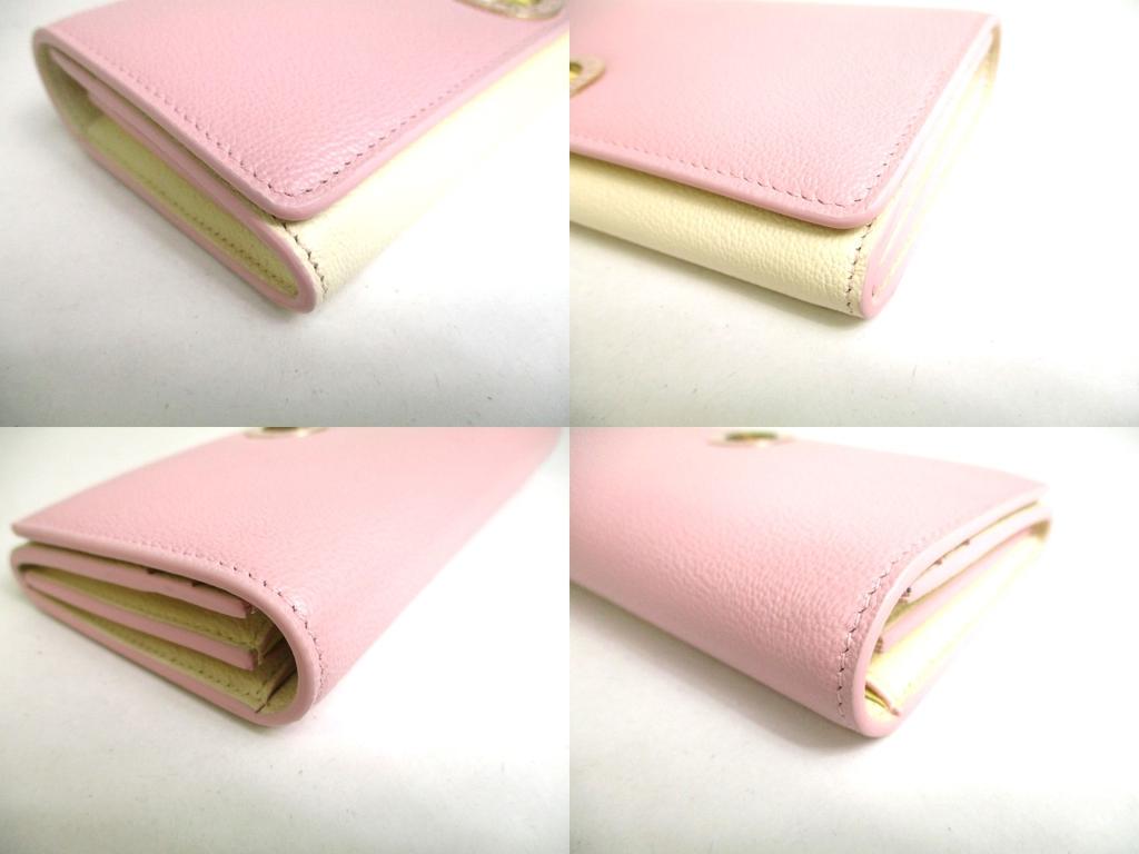 Authentic BVLGARI Light Pink Cream Leather Gold H/W Flap Wallet Continental #a440  Refurbished