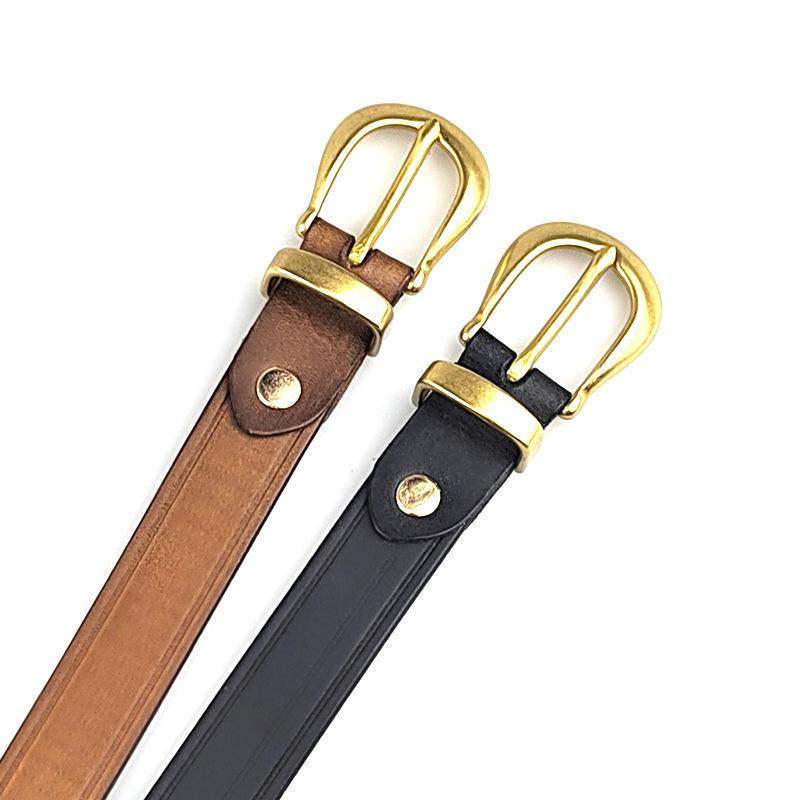 Copper Buckle Belt Women'S Genuine Leather Pin Buckle Fashion First Layer Cowhide Handmade Retro Belt Women'S Simple Thin Belt Tide