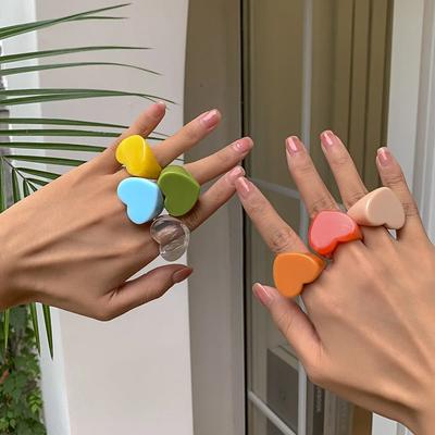 Ensemble de Bagues en Résine Acrylique pour Femmes Filles Motif Marbré Irrégulier Coloré Transparent Bague Bagues Bijoux Cadeaux