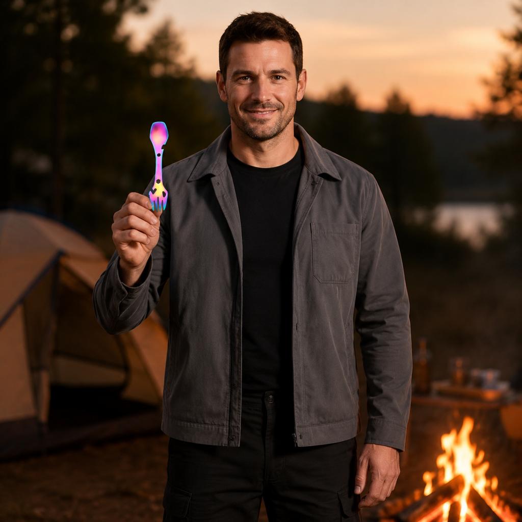Multifunctional 304 Stainless Steel Spoon Fork Bottle Opener Outdoor Portable Double-Ended Tool for Camping Hiking and Travel Use