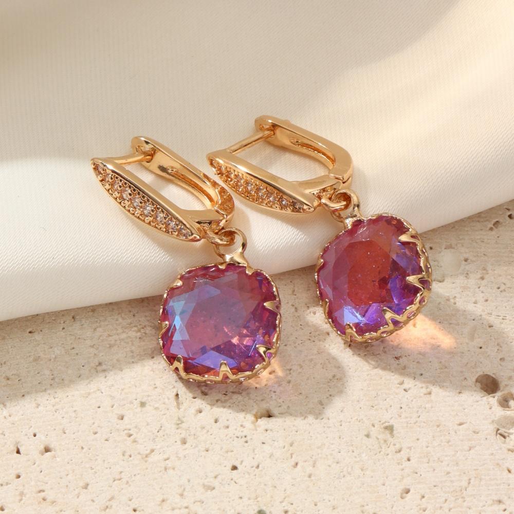 

1 пара стильных цветных квадратных висячих сережек для женщин, ювелирные изделия из кубического циркония, аксессуары для свадебной вечеринки фиолетовый