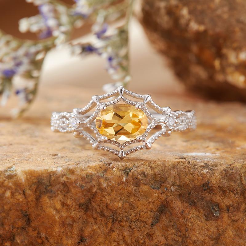Natural Amethyst Citrine Colored Treasure Ring Women'S S925 Sterling Silver Index Finger Ring Xiaohongshu Earrings